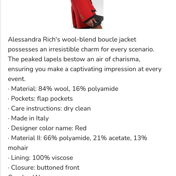 Alessandra Rich Wool Red Skirt Set with Black Accents - Picture 4 of 15